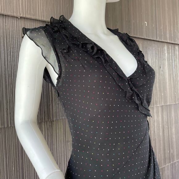 🔥Vintage Y2K Express 100% Silk Polka Dot Faux Wrap Classic Feminine Dress 5/6 - Picture 5 of 16
